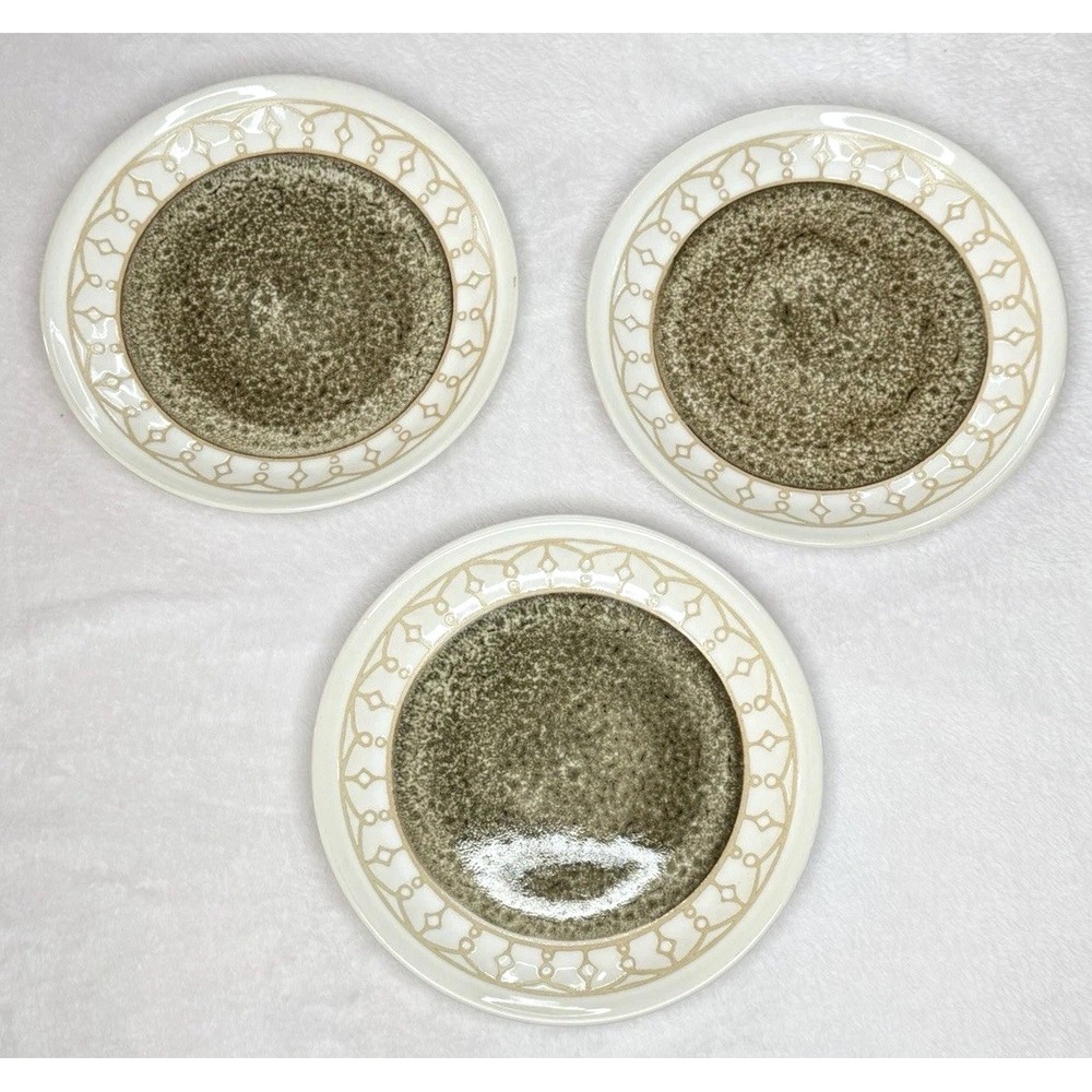 3 Pfaltzgraff Remi Beige Salad 8.5" Plates Earthy Geometric Bisque Stoneware EUC